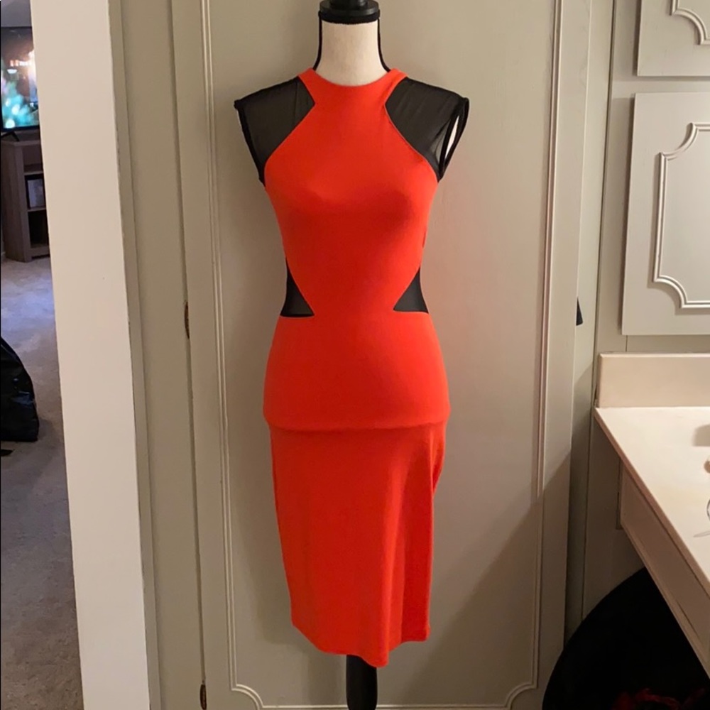 French Connection red cocktail dress black lace